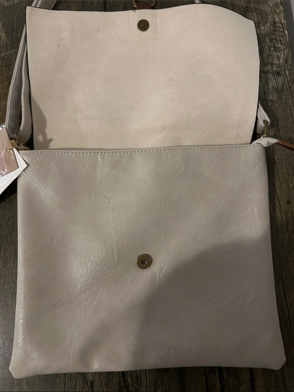 Cream Crossbody Shoulder Bag with Brown Accent